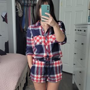 Aerie Plaid Flannel Sleep Romper